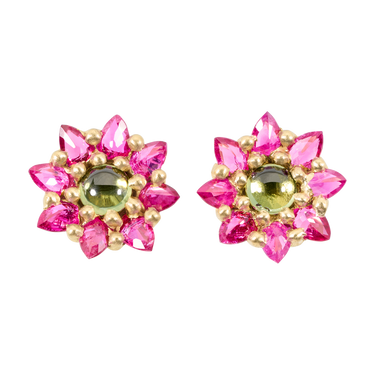 Green & Pink Daisy Stud Earrings - Made to Order
